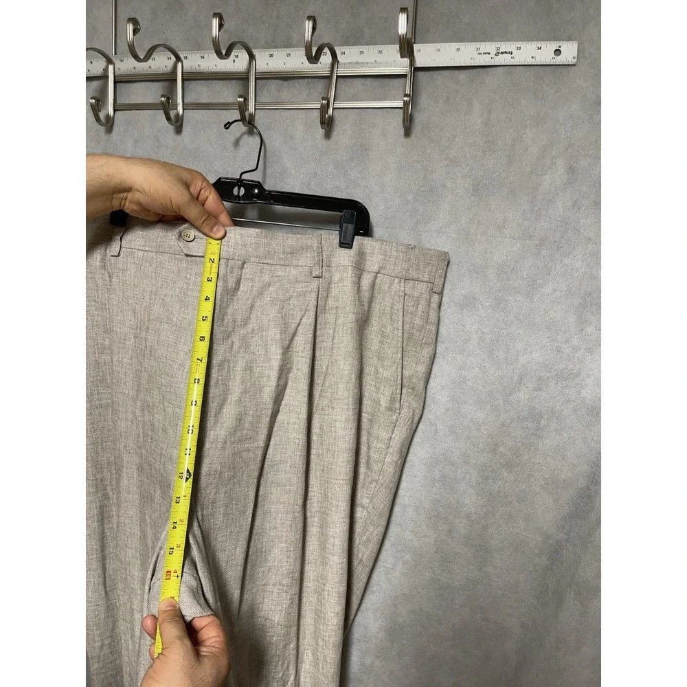 Oak Hill Pants Men 50x33 DXL Linen Rayon Adjustable Waist Hopsack Pleated Cuffs